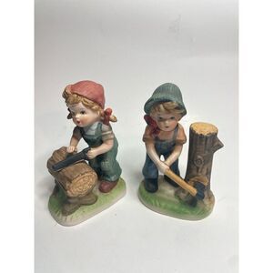 Vintage Flambro Collectors Choice Lot of 2 Figurines Girl & Boy Working …